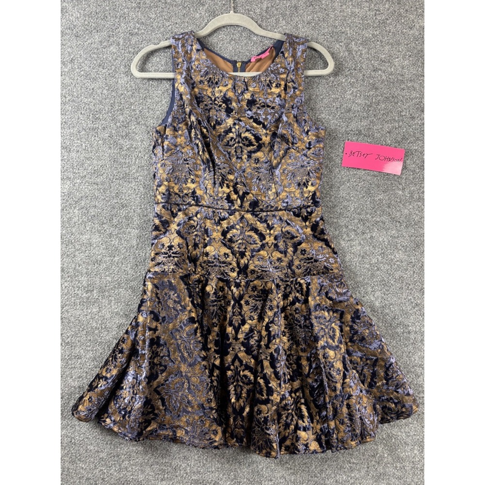 NWT Betsy Johnson Dress Size Small Blue Gold Velvet Burnout Whimsygoth‎ Y2K